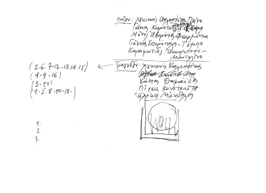 Χειρόγραφο προσχέδιο του συνθέτη για το εσώφυλλο του δίσκου με τους συντελεστές
