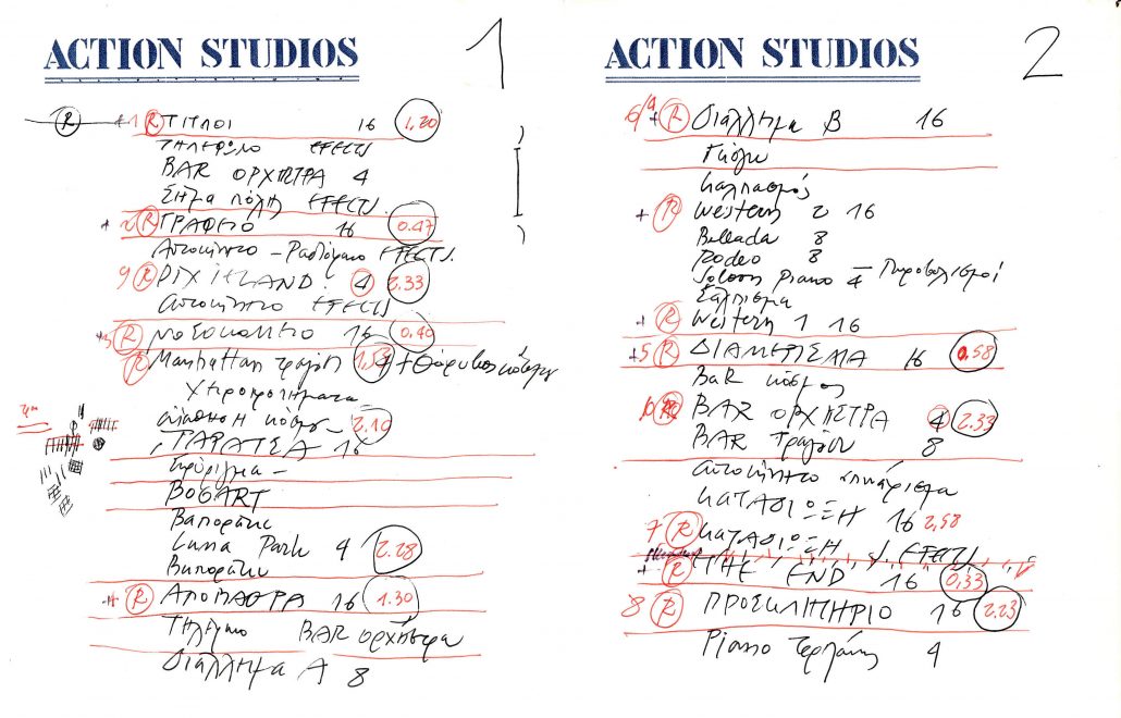 Χειρόγραφες σημειώσεις του συνθέτη από την ηχογράφηση στο στούντιο